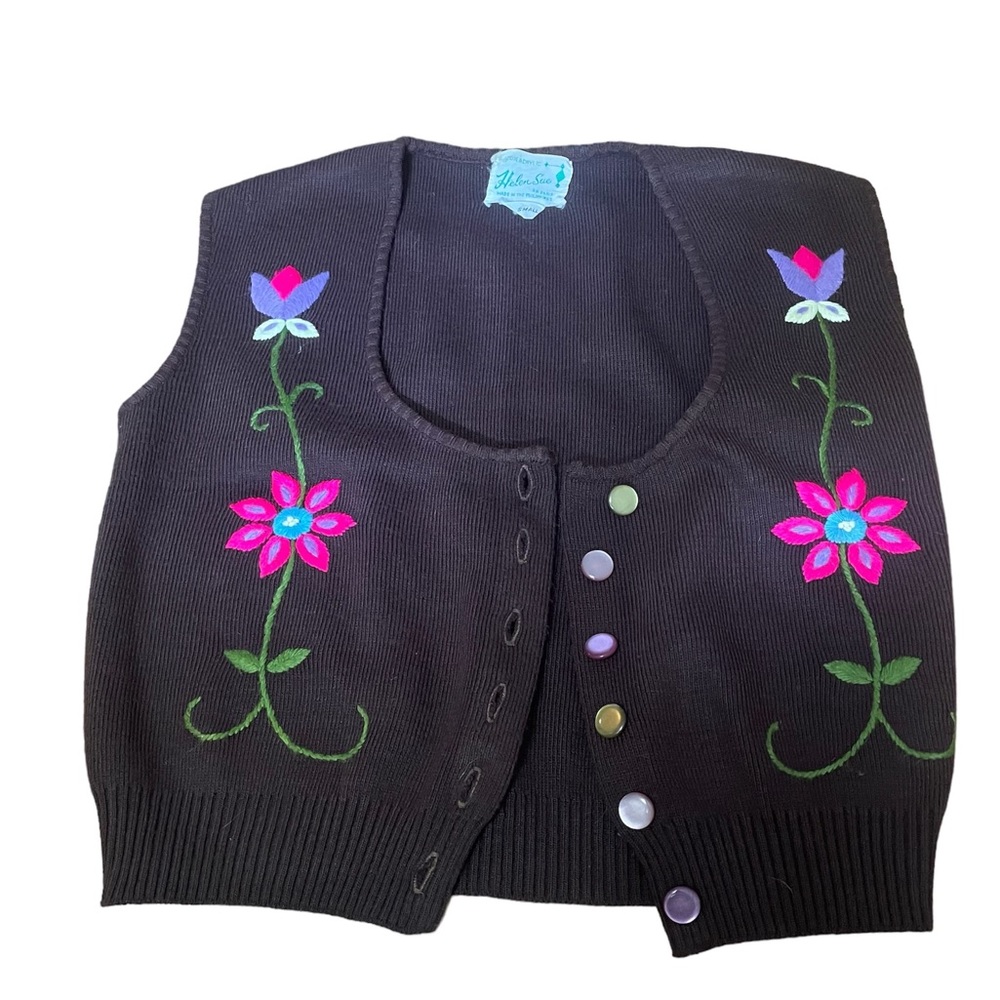 Vintage y2k Cropped Cardigan Sleeveless Sweater Embroidered Grandma Cott…